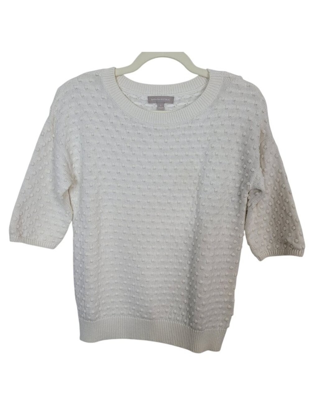 Banana Republic Cream Raised Dot Popcorn Knit Sweater Drop Shoulder Sz Sm - Picture 1 of 7
